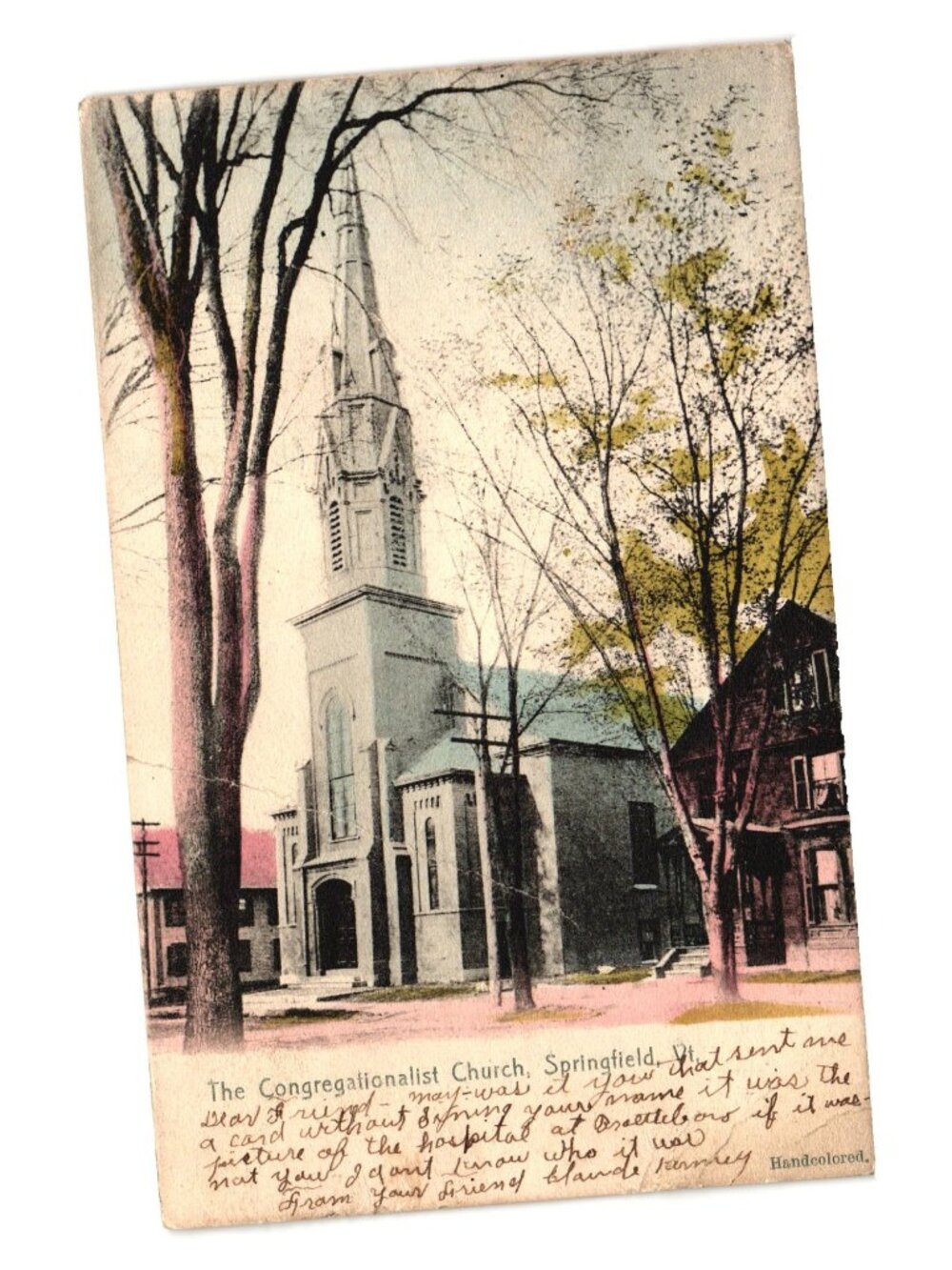 Congregationalist Church Springfield Postcard 1907 Antique Collectible Posted